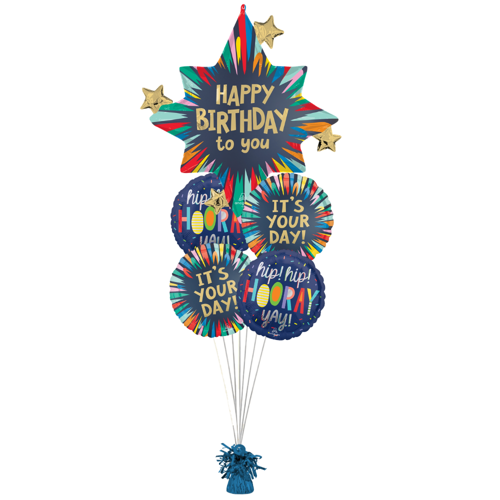 Satin Blue Burst Birthday Balloon Bouquet