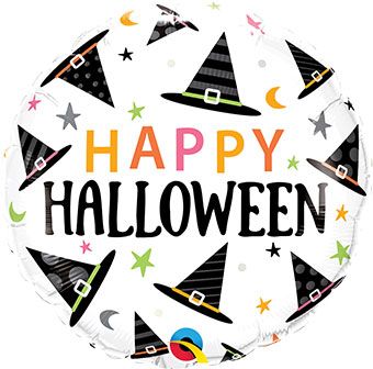 happy halloween foil balloon with printed witches hat
