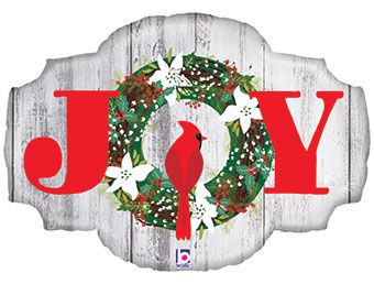 Rustic Joy Wreath and Cardinal Sign Balloon (32 Inch)