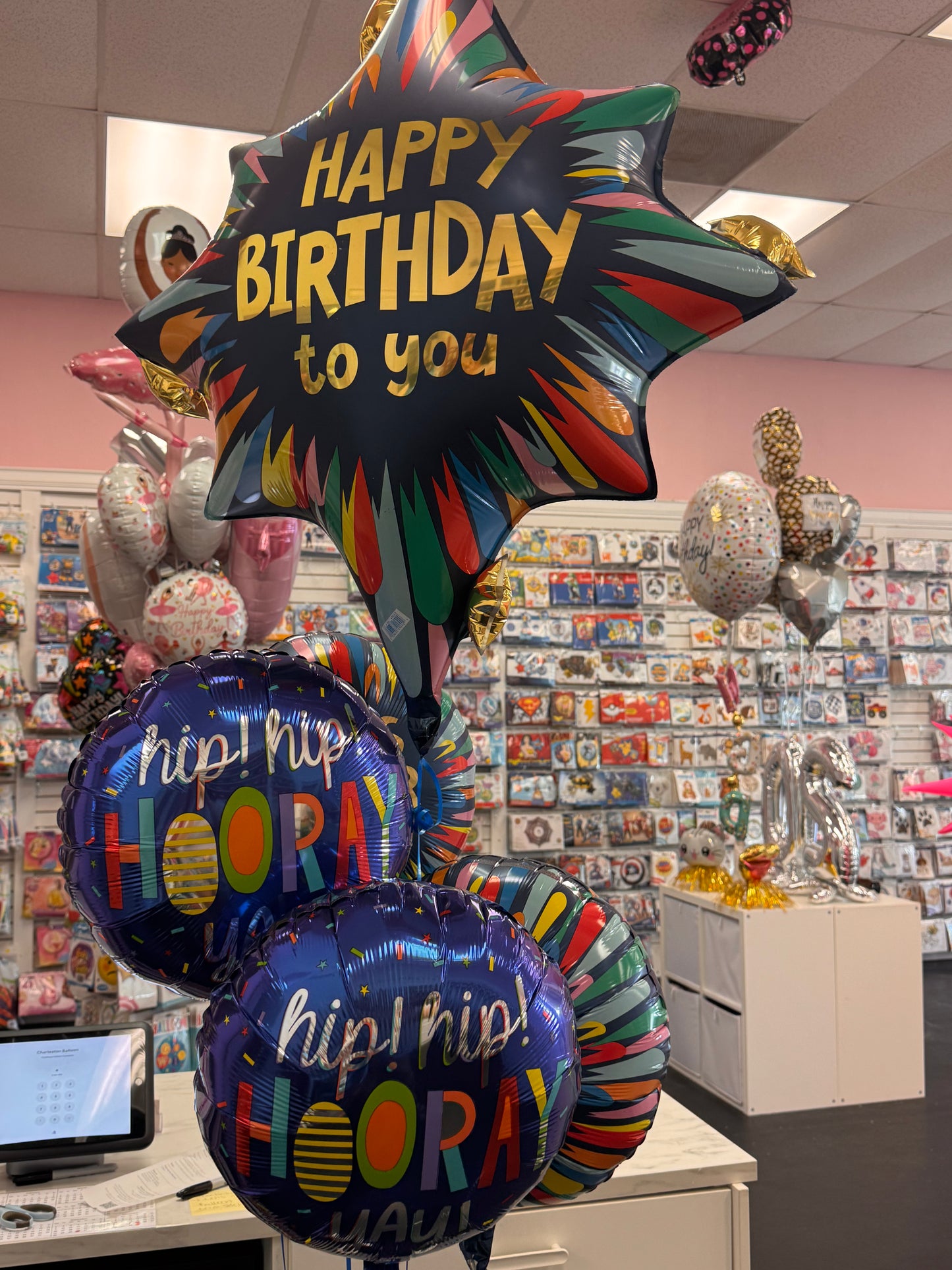 Satin Blue Burst Birthday Balloon Bouquet