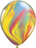 product image of 11 inch latex balloon with a marble print of tiediye/rainbow
