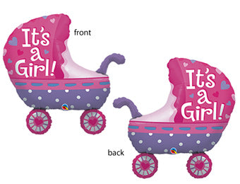 It's a Girl stars baby carriage foil balloon Qualatex โ girl baby shower helium balloon