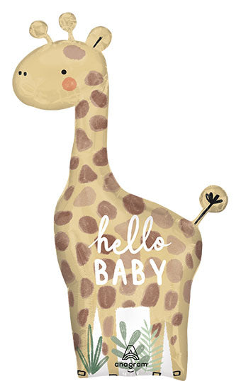 Jungle Giraffe Hello Baby 42 inch foil balloon Anagram โ large safari giraffe baby shower helium balloon