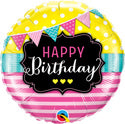 Pink or Blue Happy Birthday Nautical Pennant and Dots Balloons (18 Inch)