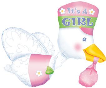 3D It's A Girl Jumbo Stork 32" Foil Balloon