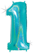 Medium Holographic Robin's Egg Blue Number "1" Balloon (3 Foot or 34 Inch)