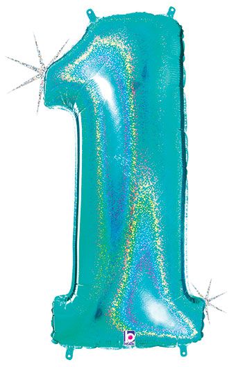 Medium Holographic Robin's Egg Blue Number "1" Balloon (3 Foot or 34 Inch)