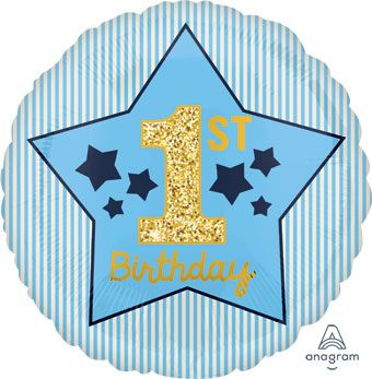 1st Birthday Boy Striped Stars 18" Foil Balloon