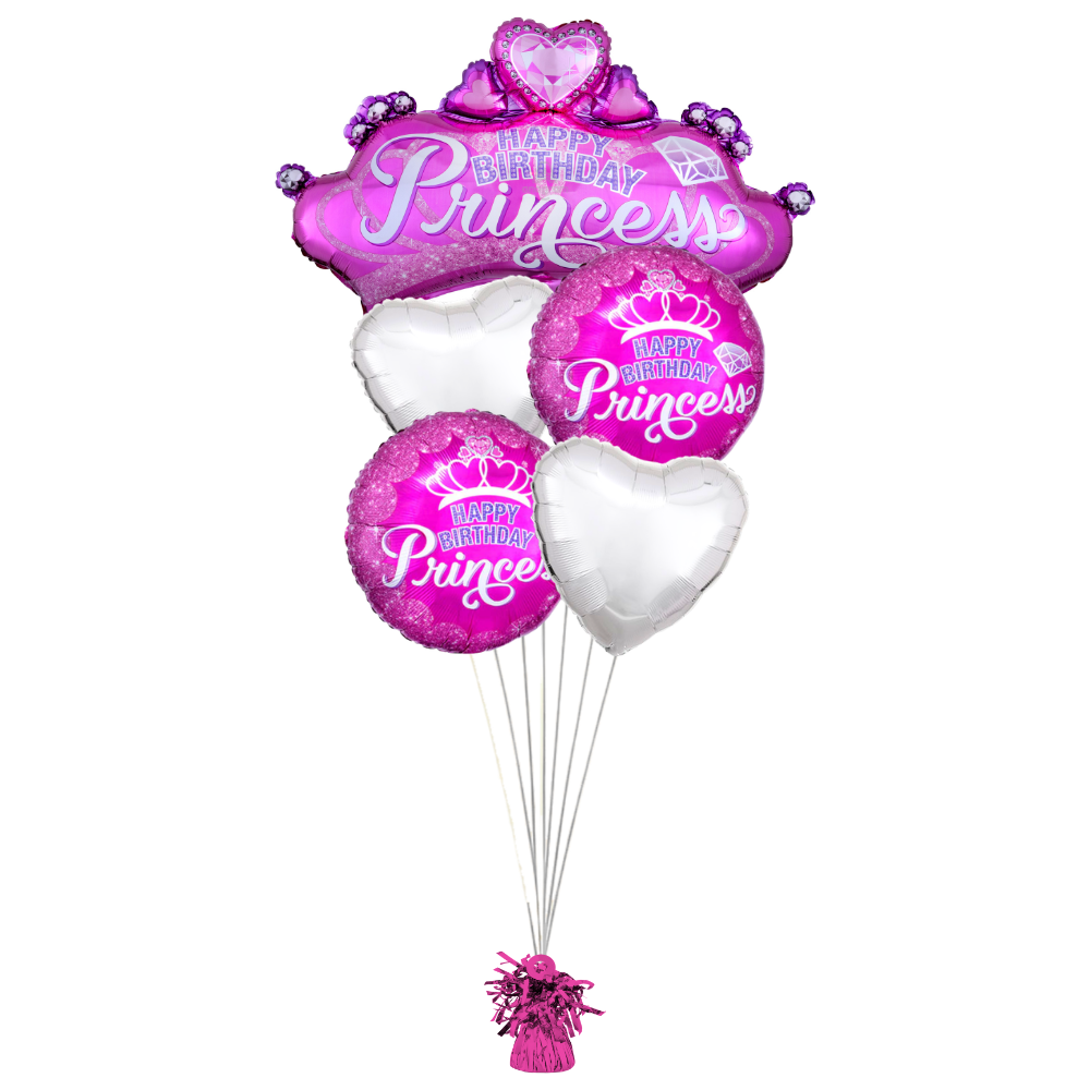 Pink and White Birthday Princess Balloon Bouquet