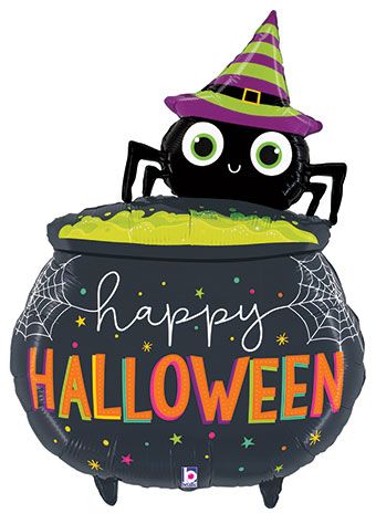 Happy Halloween Spider Witch Cauldron Foil Balloon (34 Inch)