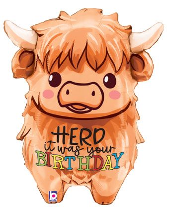 Herd it's Your Birthday Mini Highland Cow Foil Balloon (27 Inch)