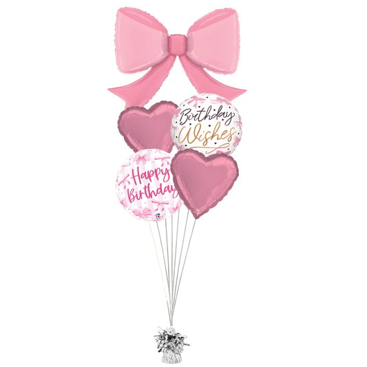 Pink Bows and Hearts Birthday Balloon Bouquet