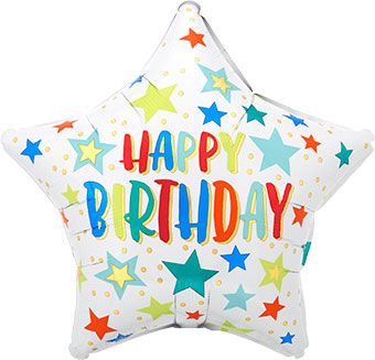 happy birthday foil balloon with printed stars