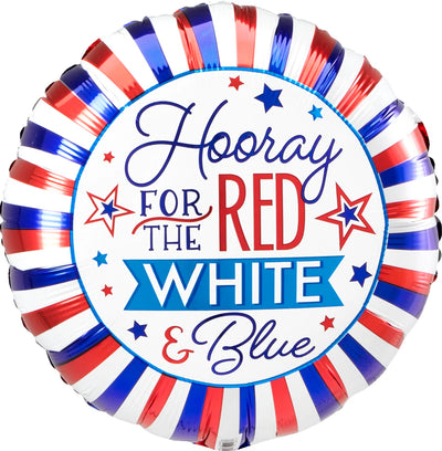 Hooray for the Red, white, and blue stars and stripes 18" Foil Balloon (D)