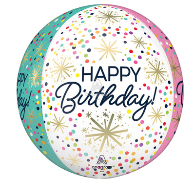 Happy Birthday Sprinkles Confetti Print Orbz 15" Foil Balloon