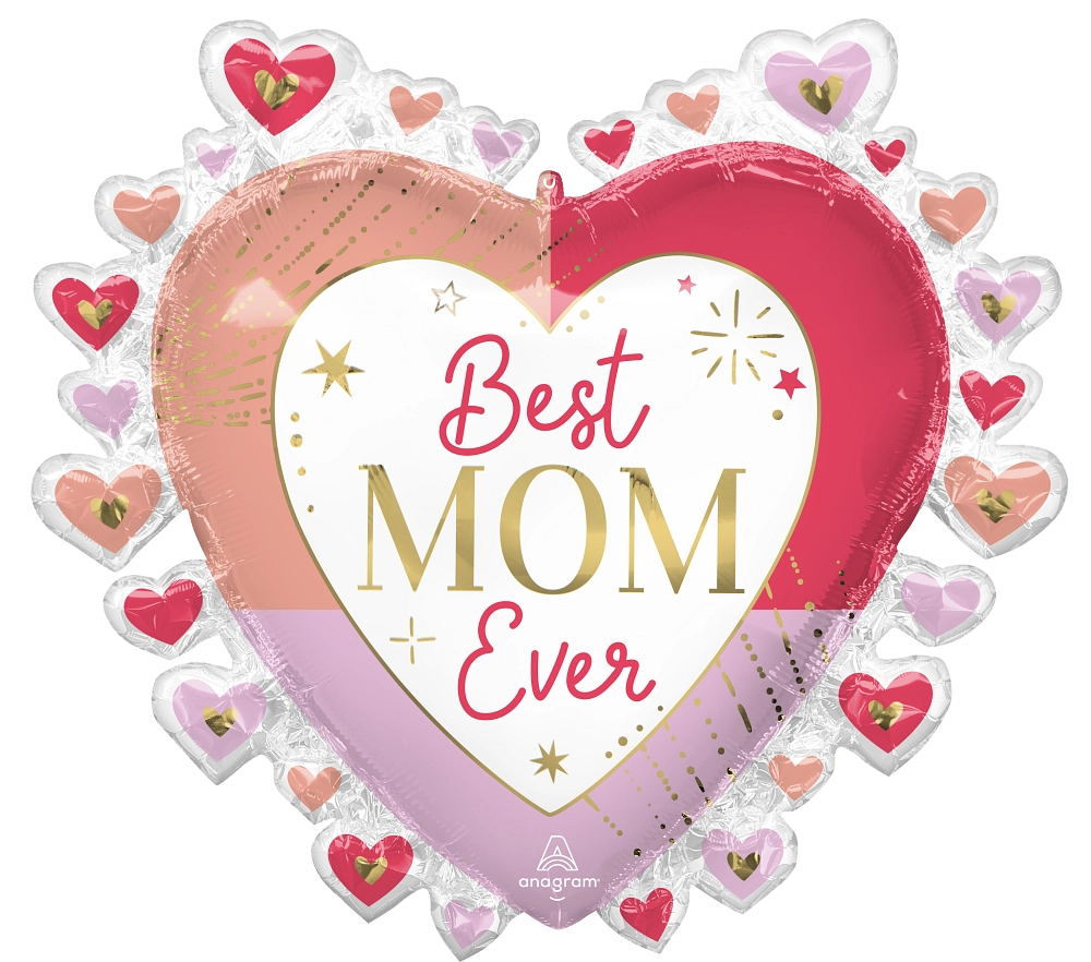 Colorful Best Mom Ever Hearts 29" Foil Balloon