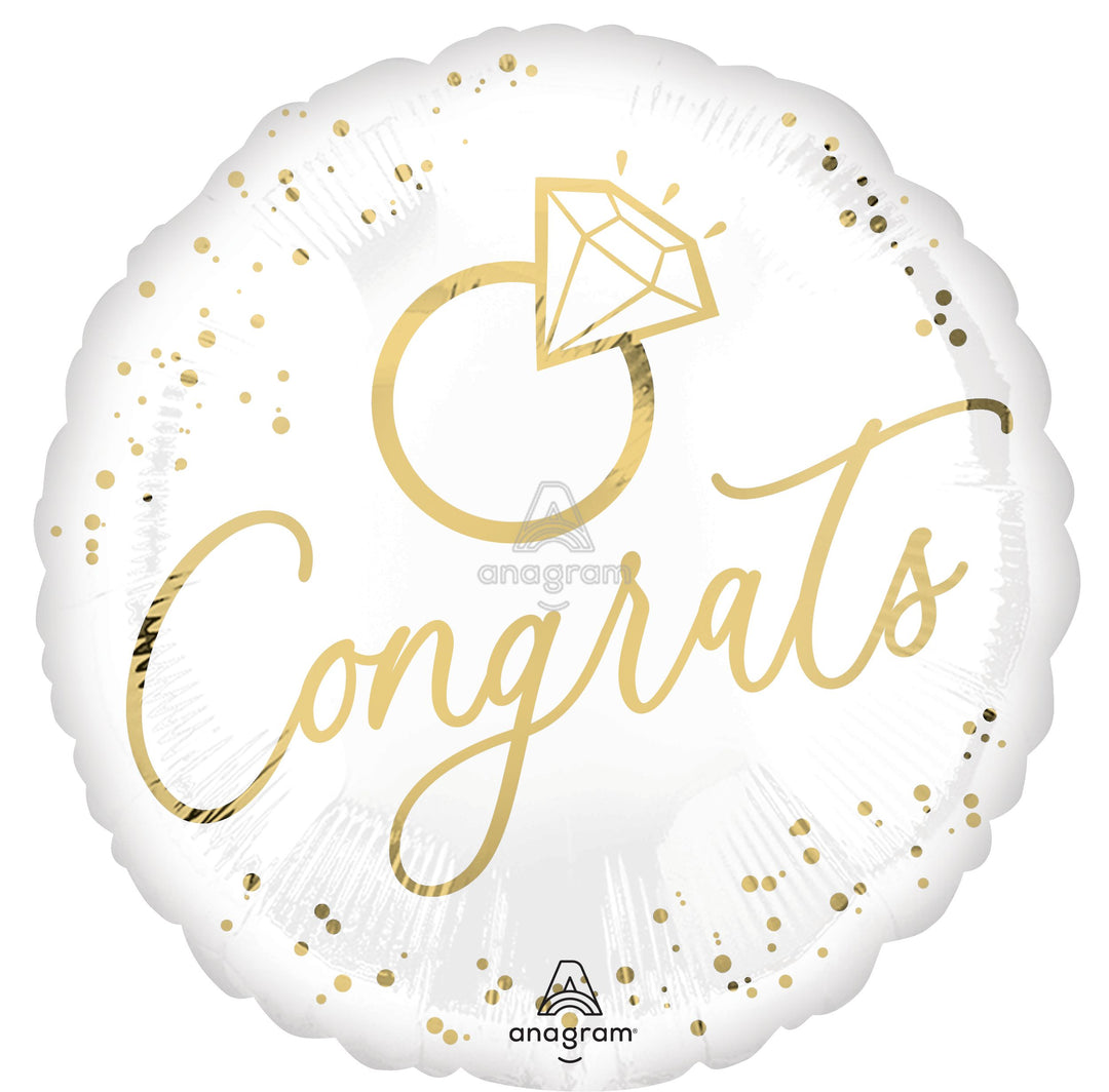 Congrats White &amp; Gold Ring Balloon (18 Inch)
