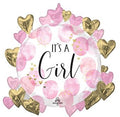 It's A Girl Pink Watercolor Dots & Hearts Balloon (26 Inch)