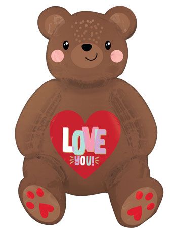 Air-Filled, Non-Floating Sitting Love You Bear Balloon (20 Inch)