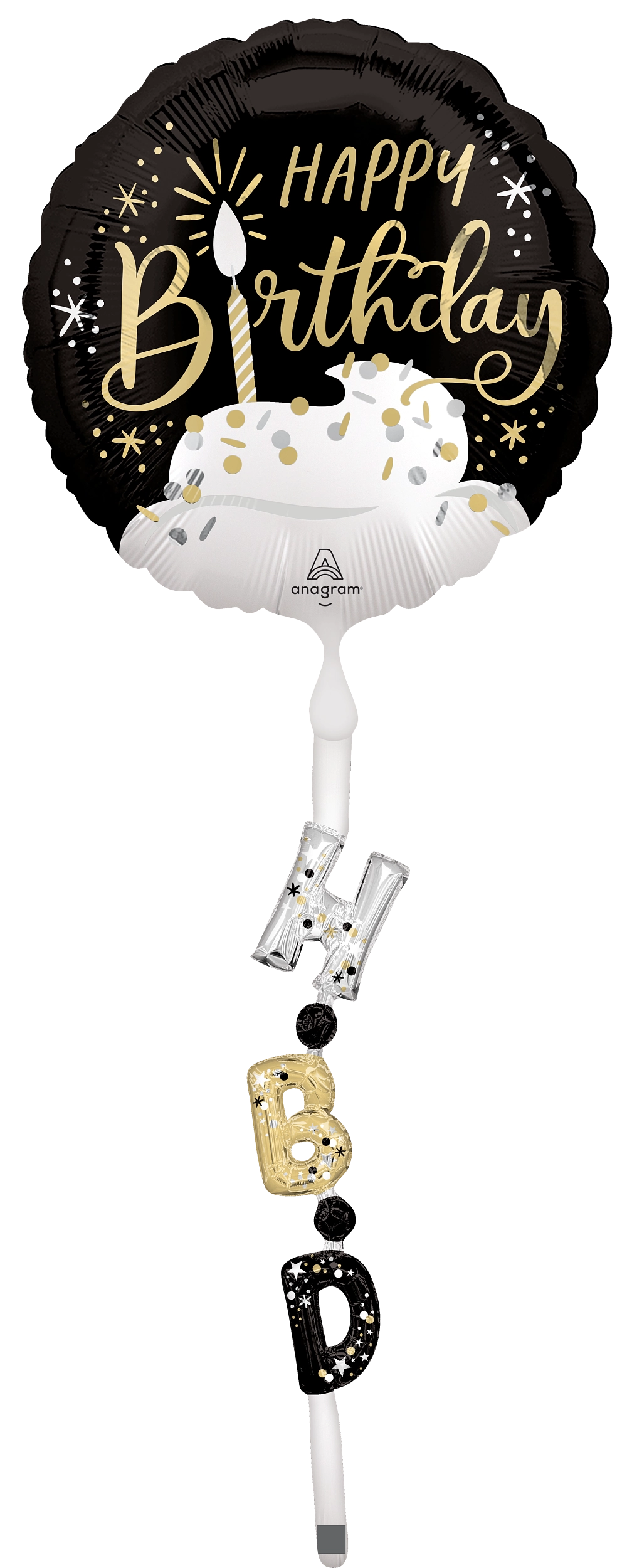 Satin Black Silver Gold Birthday Tails AirWalkers® (67 Inch)