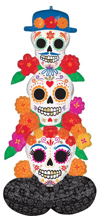 Airloonz Day Of The Dead Bright Flores 53" Foil Balloon