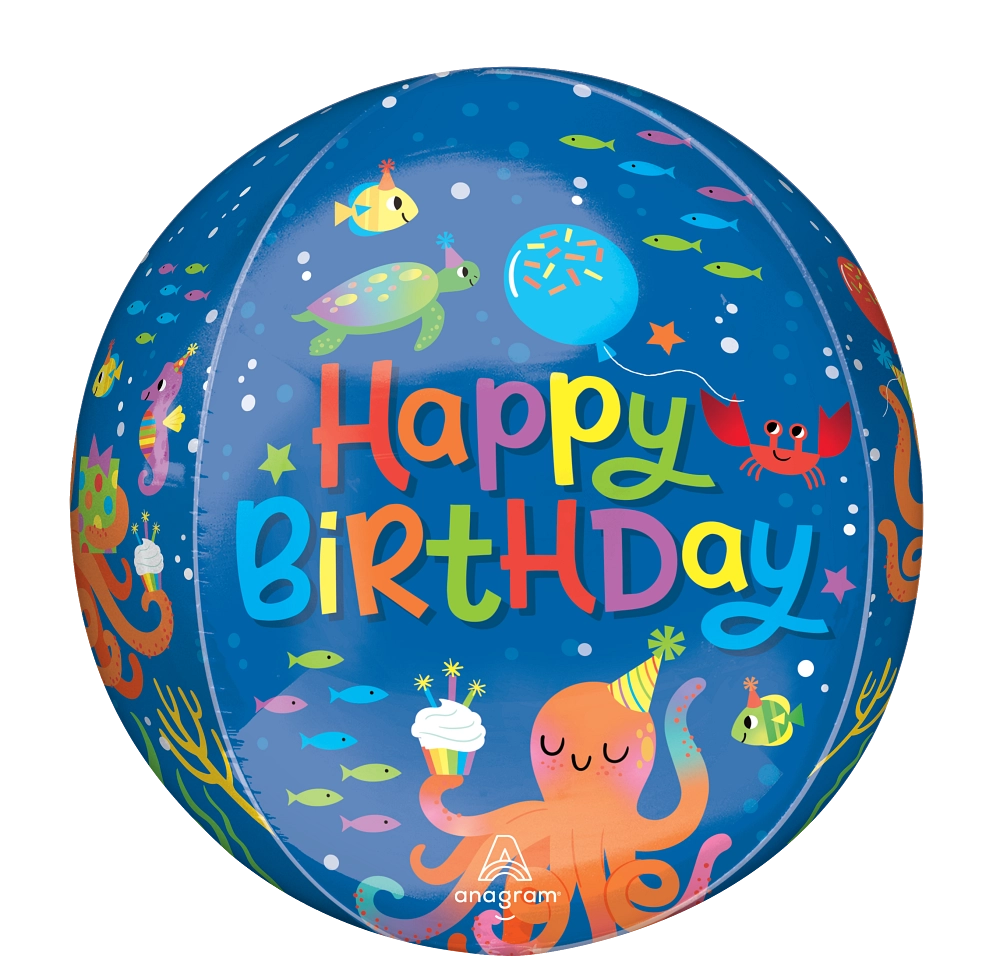 15 inch cute octopus birthday Orbz foil balloon with coordinating ribbon