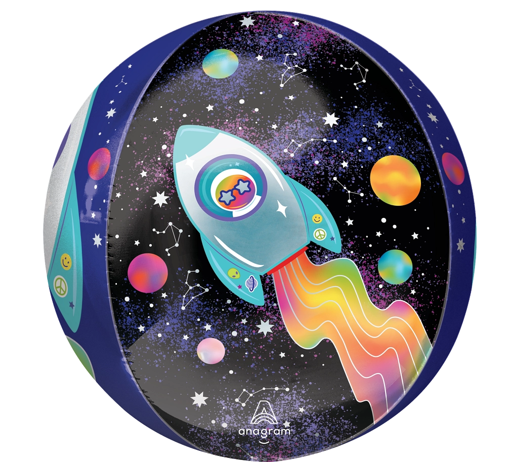 Vibrant Galaxy Rocket Orbz Foil Balloon