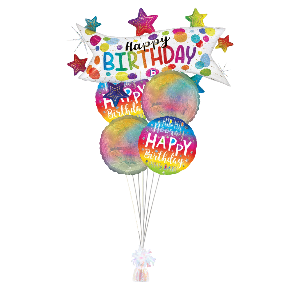Holographic Rainbow Birthday Blast Balloon Bouquet