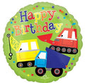 Happy Birthday Lime Construction Trucks 18" Foil Balloon