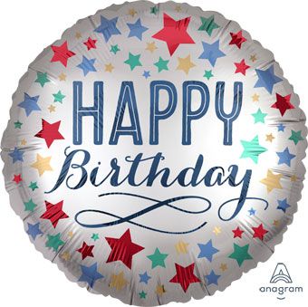 Happy Birthday Silver Satin Stars 18" Foil Balloon