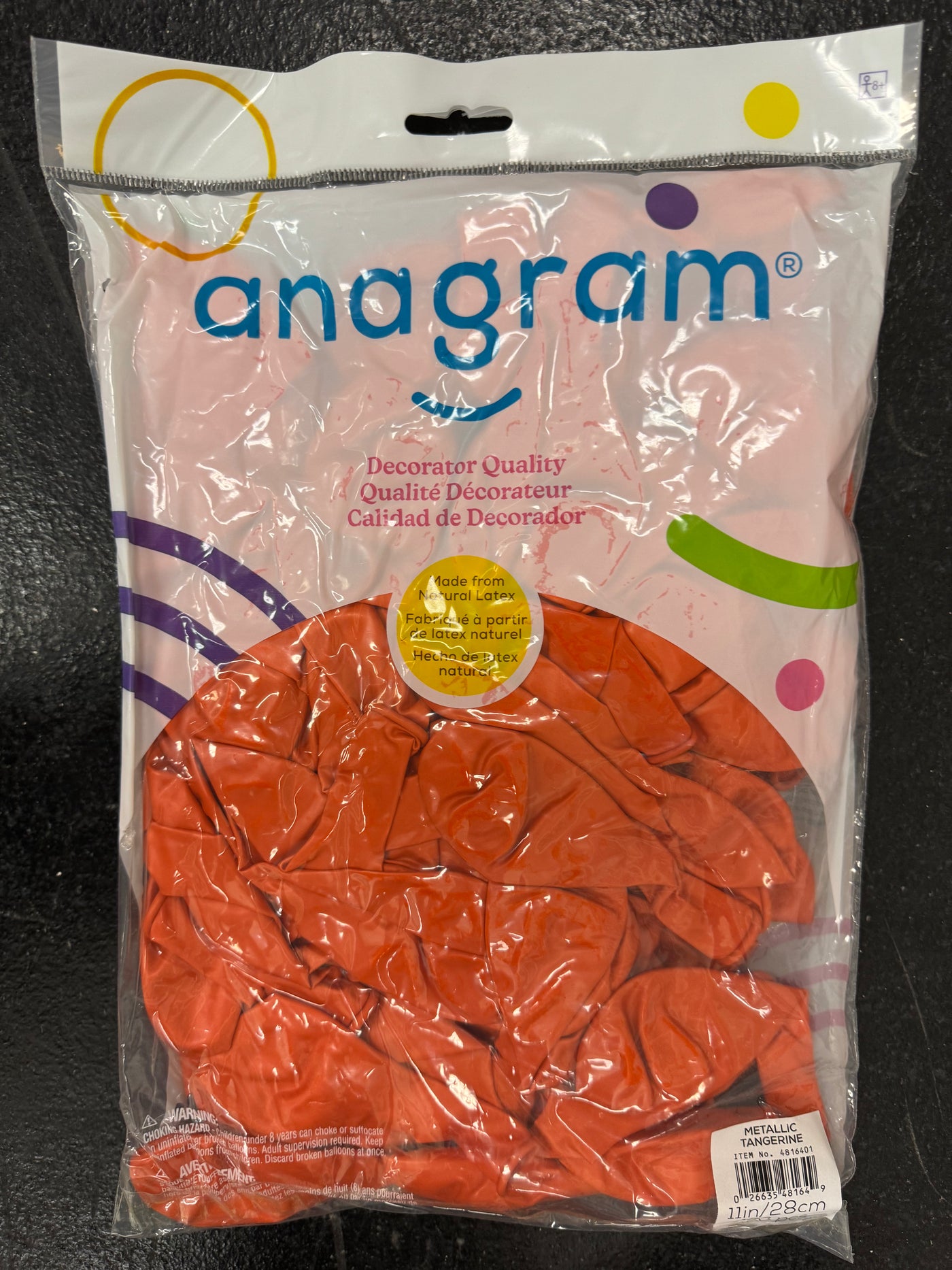 Metallic Tangerine Orange Solid 11" Latex Bag