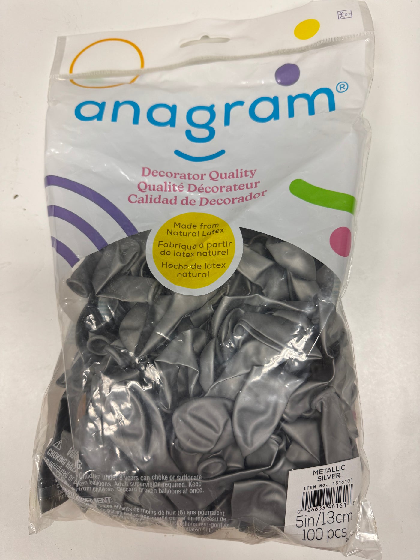 Metallic Silver Solid 5" Latex Bag