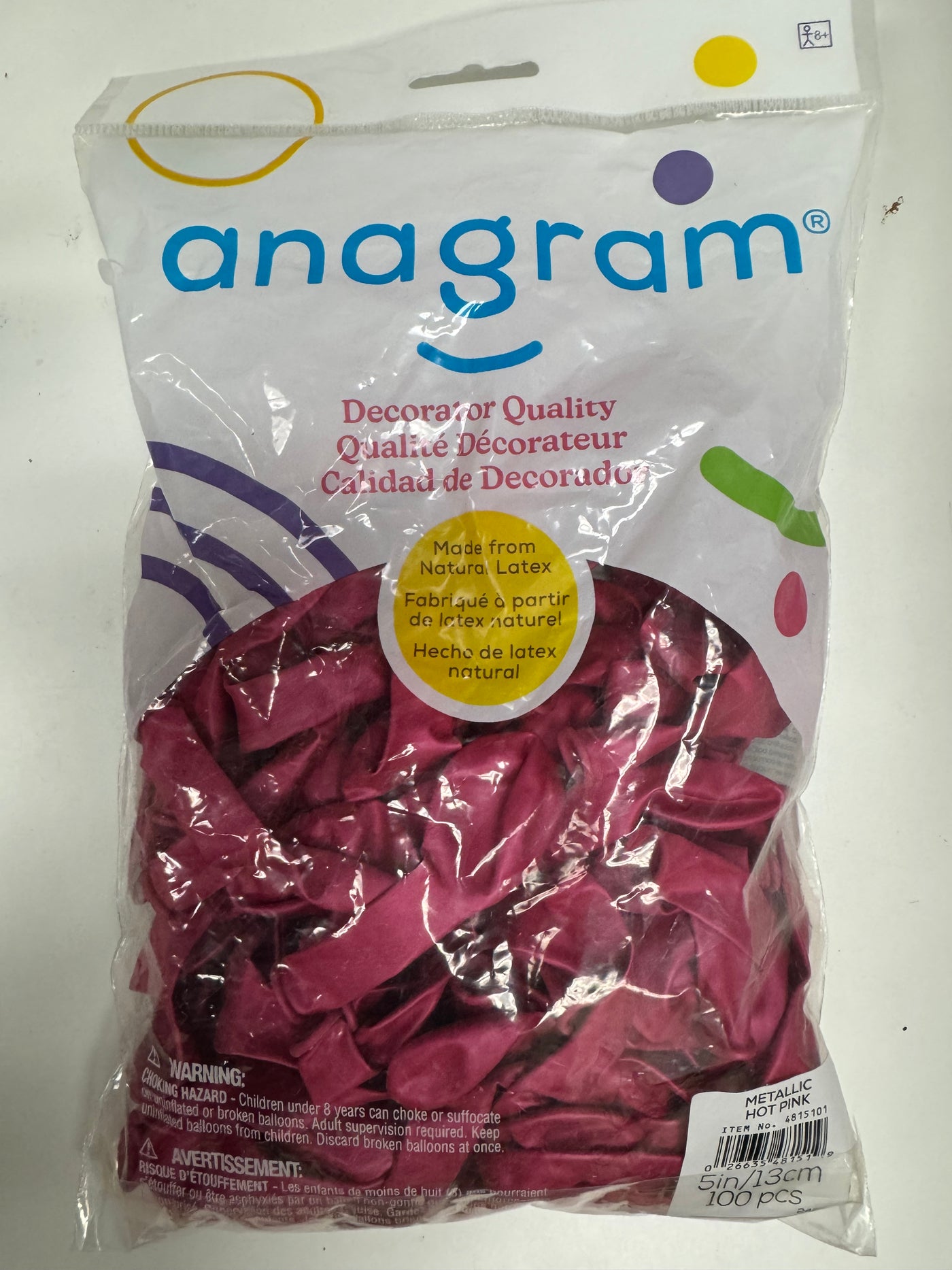 Metallic Hot Pink Solid 5" Latex Bag