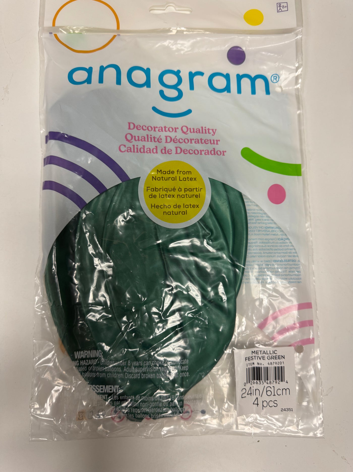 Metallic Festive Green Solid 24" Latex Bag