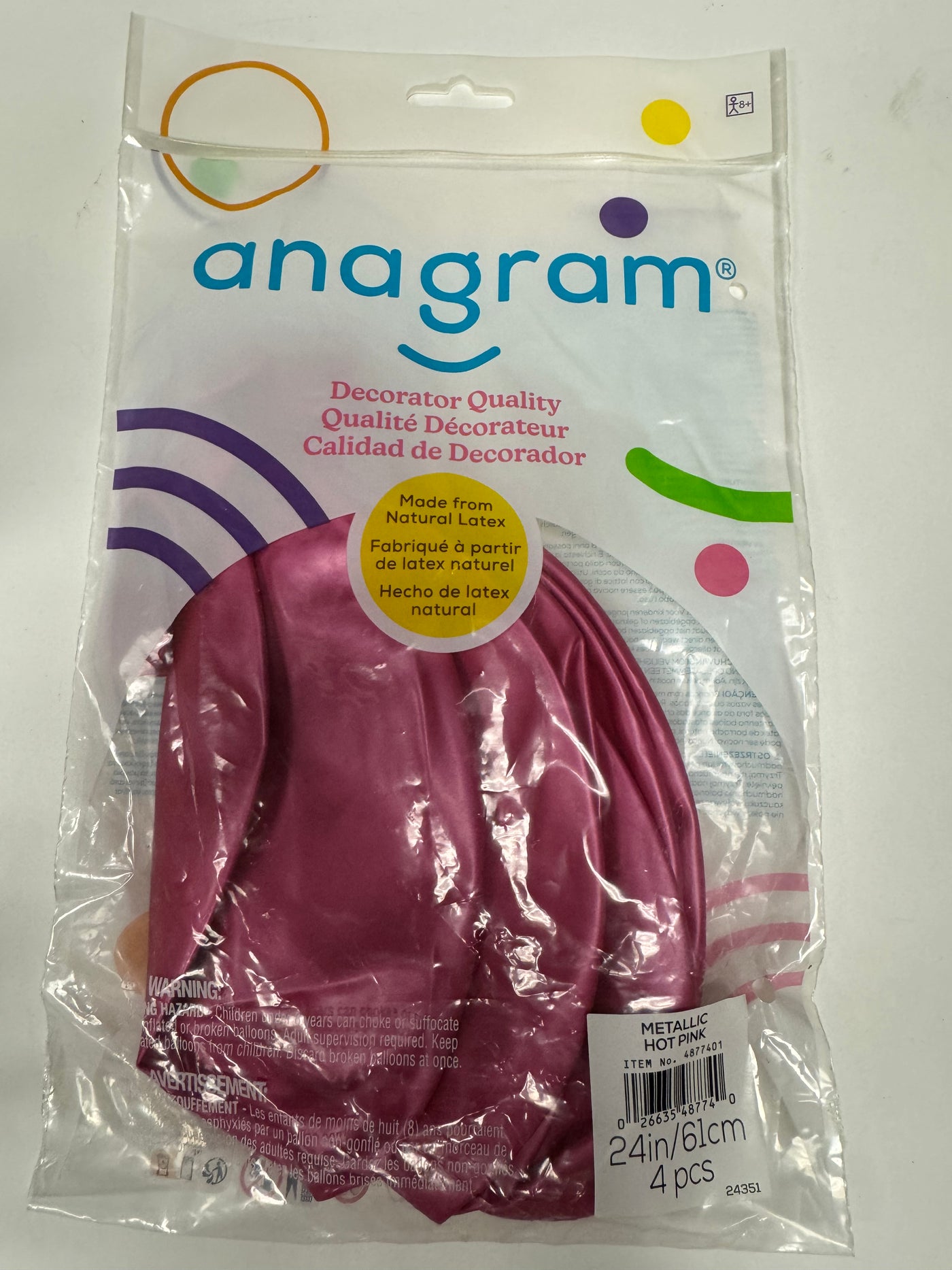 Metallic Hot Pink Solid 24" Latex Bag