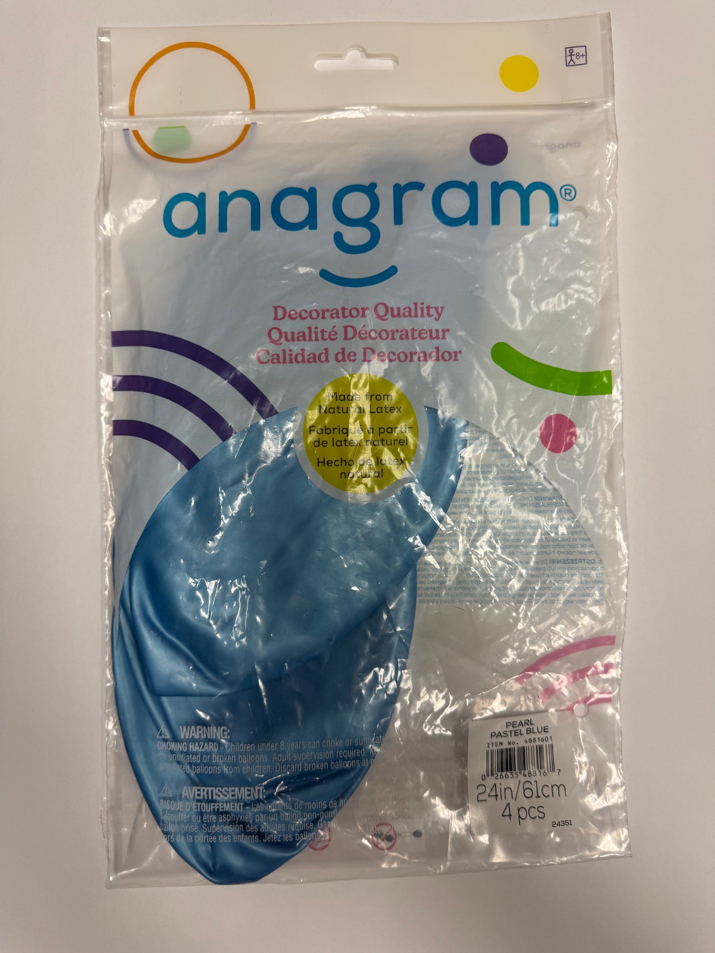 Pearl Pastel Blue Solid 24" Latex Bag