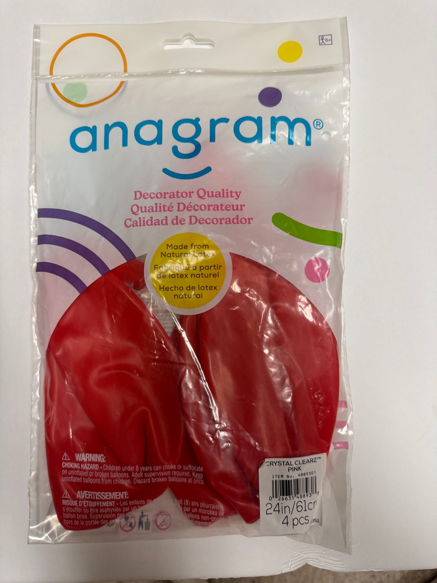 Crystal Clearz Pink Solid 24" Latex Bag