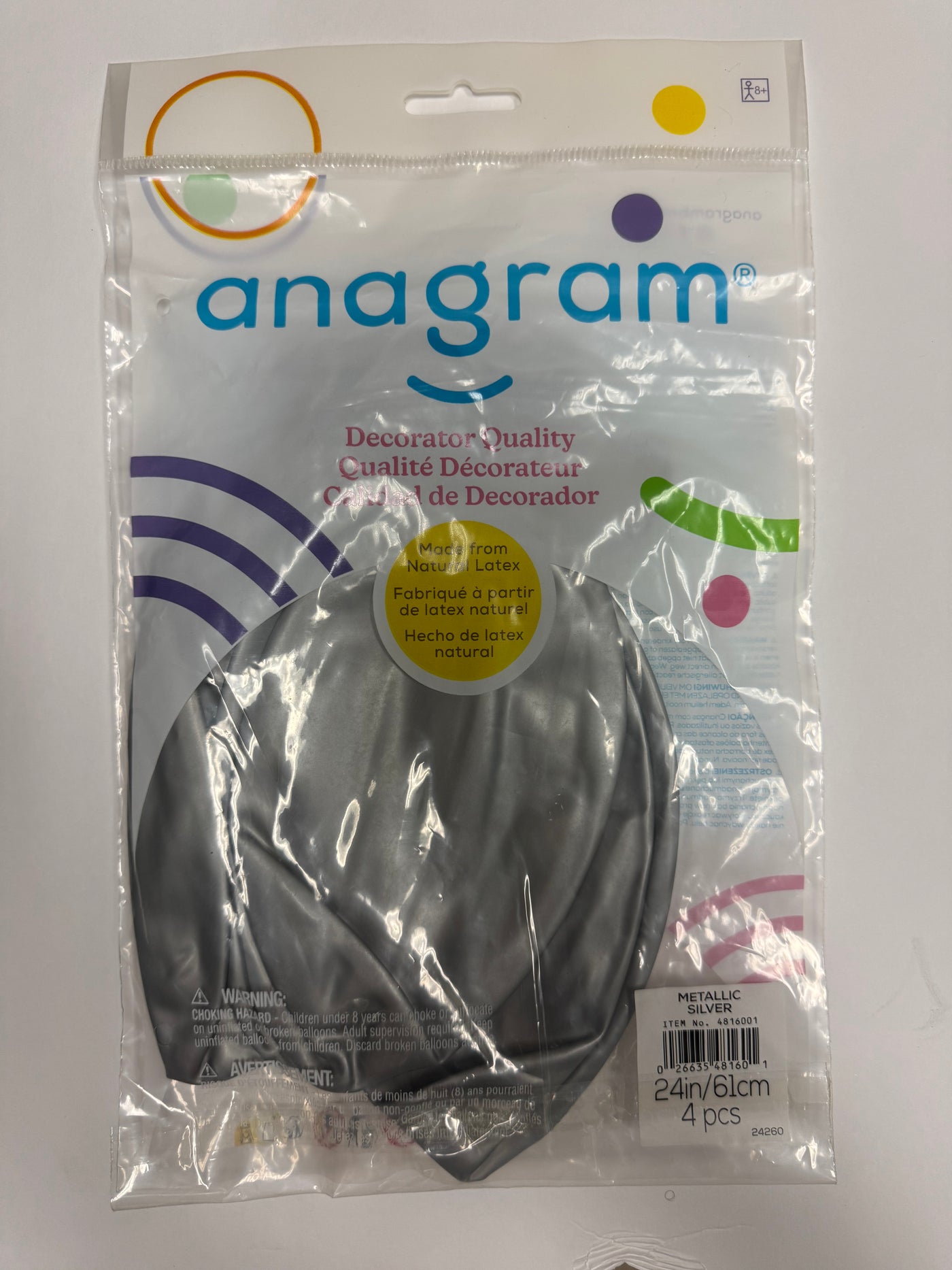 Metallic Silver Solid 24" Latex Bag