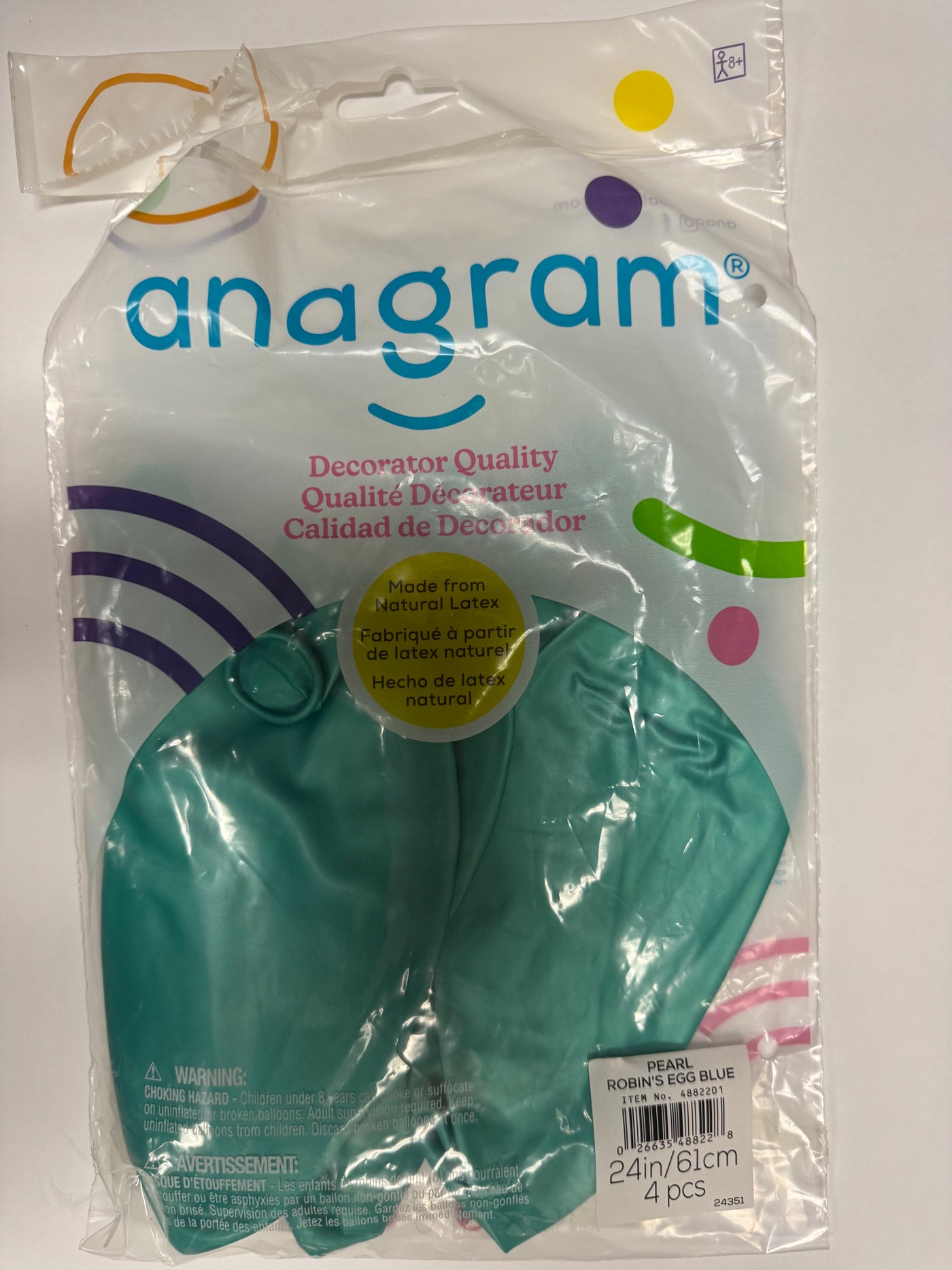 Pearl Robin's Egg Blue-Green Solid 24" Latex Bag