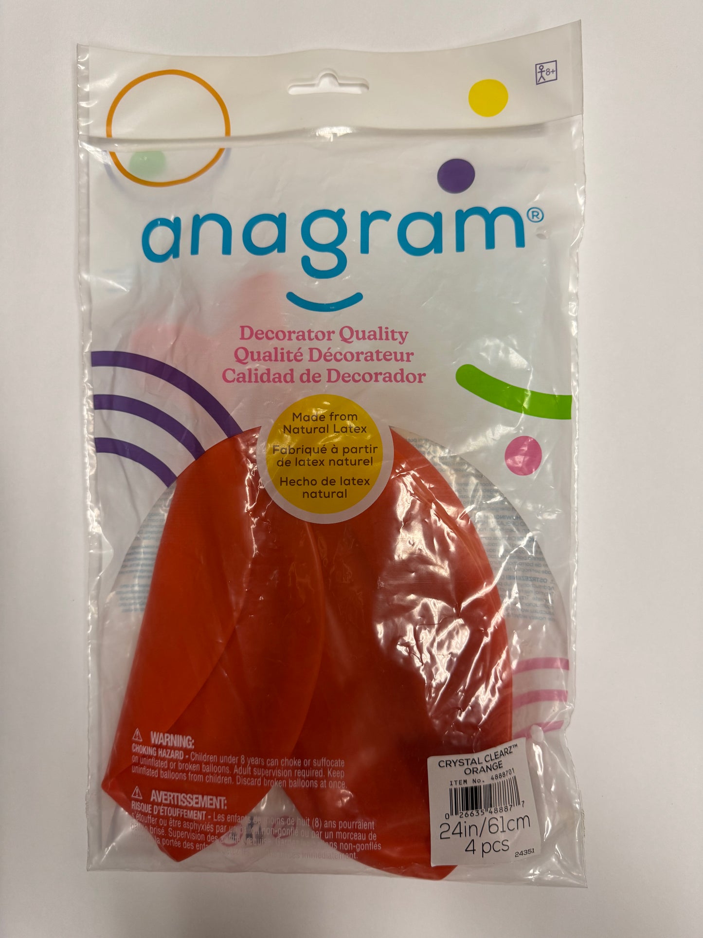 Crystal Clearz Orange Solid 24" Latex Bag