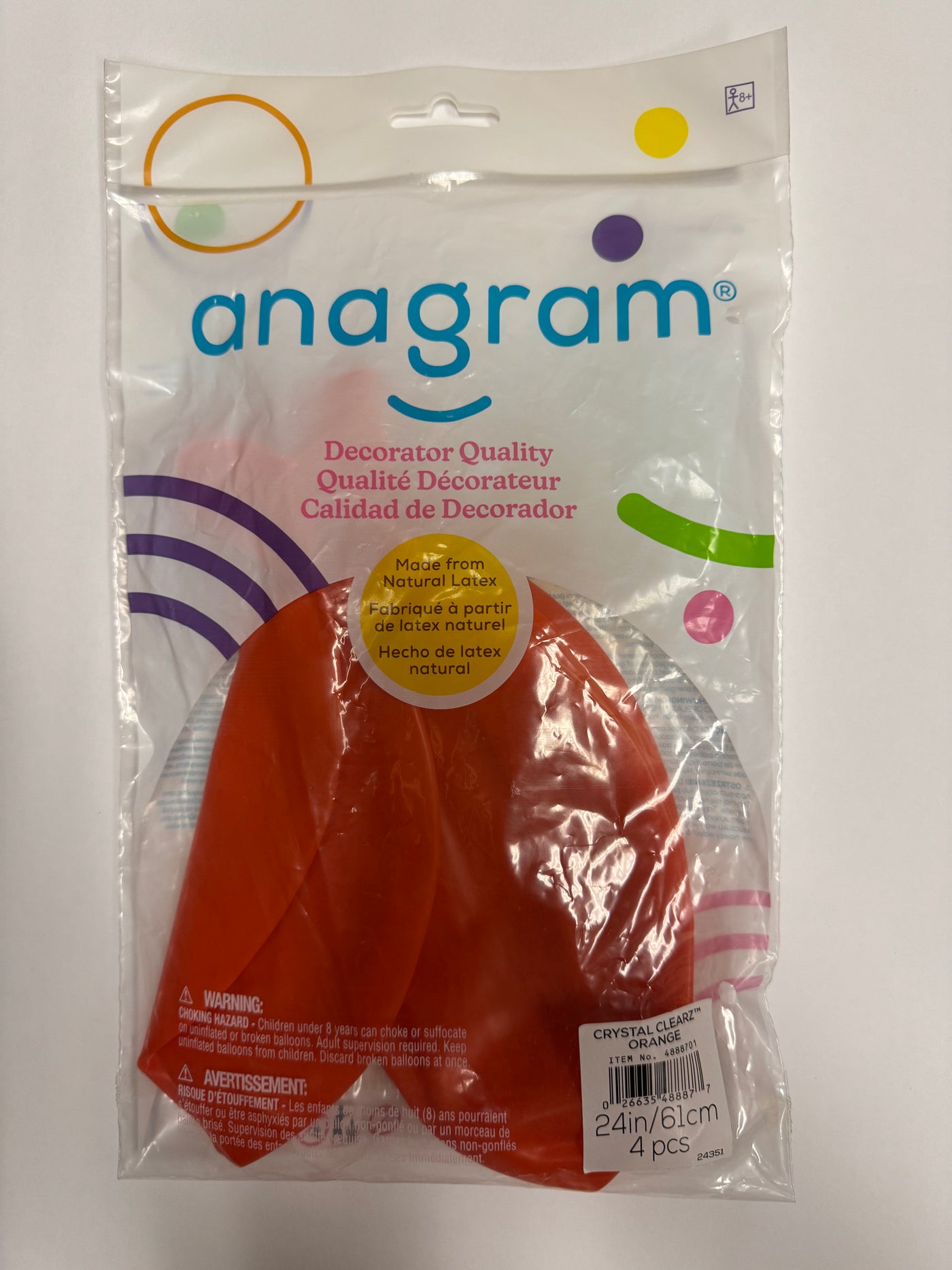 Crystal Clearz Orange Solid 24" Latex Bag