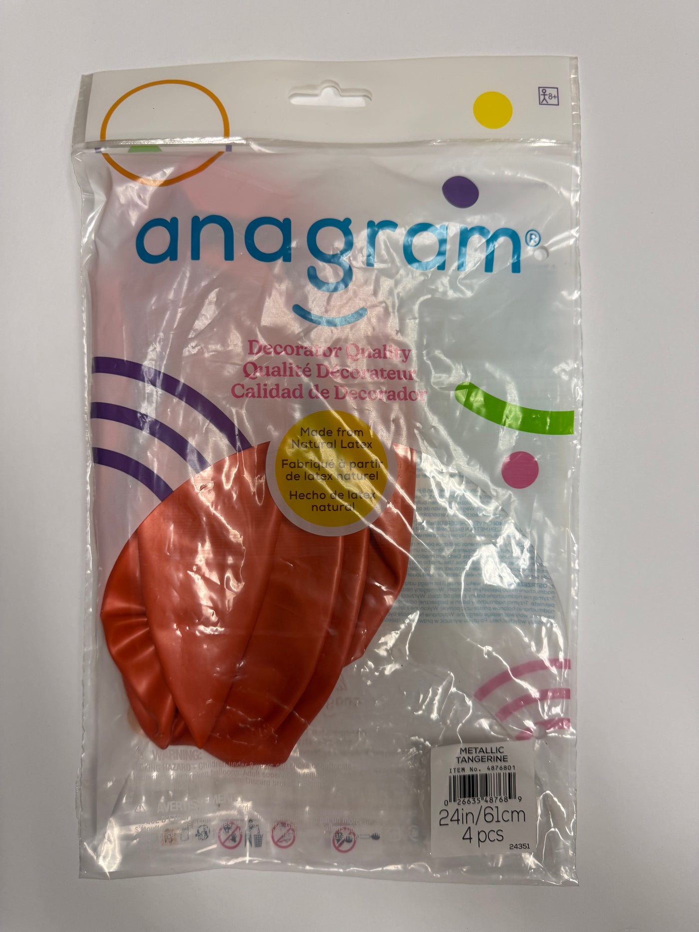 Metallic Tangerine Orange Solid 24" Latex Bag