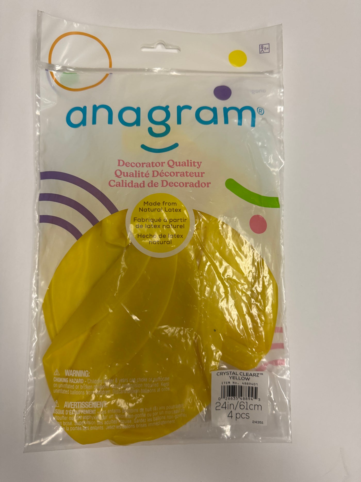 Crystal Clearz Yellow Solid 24" Latex Bag