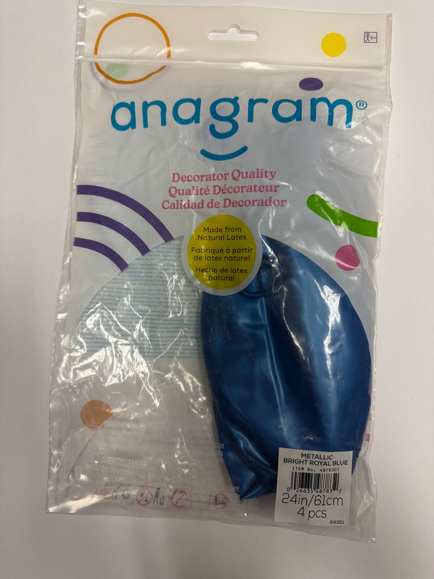 Metallic Bright Royal Blue Solid 24" Latex Bag