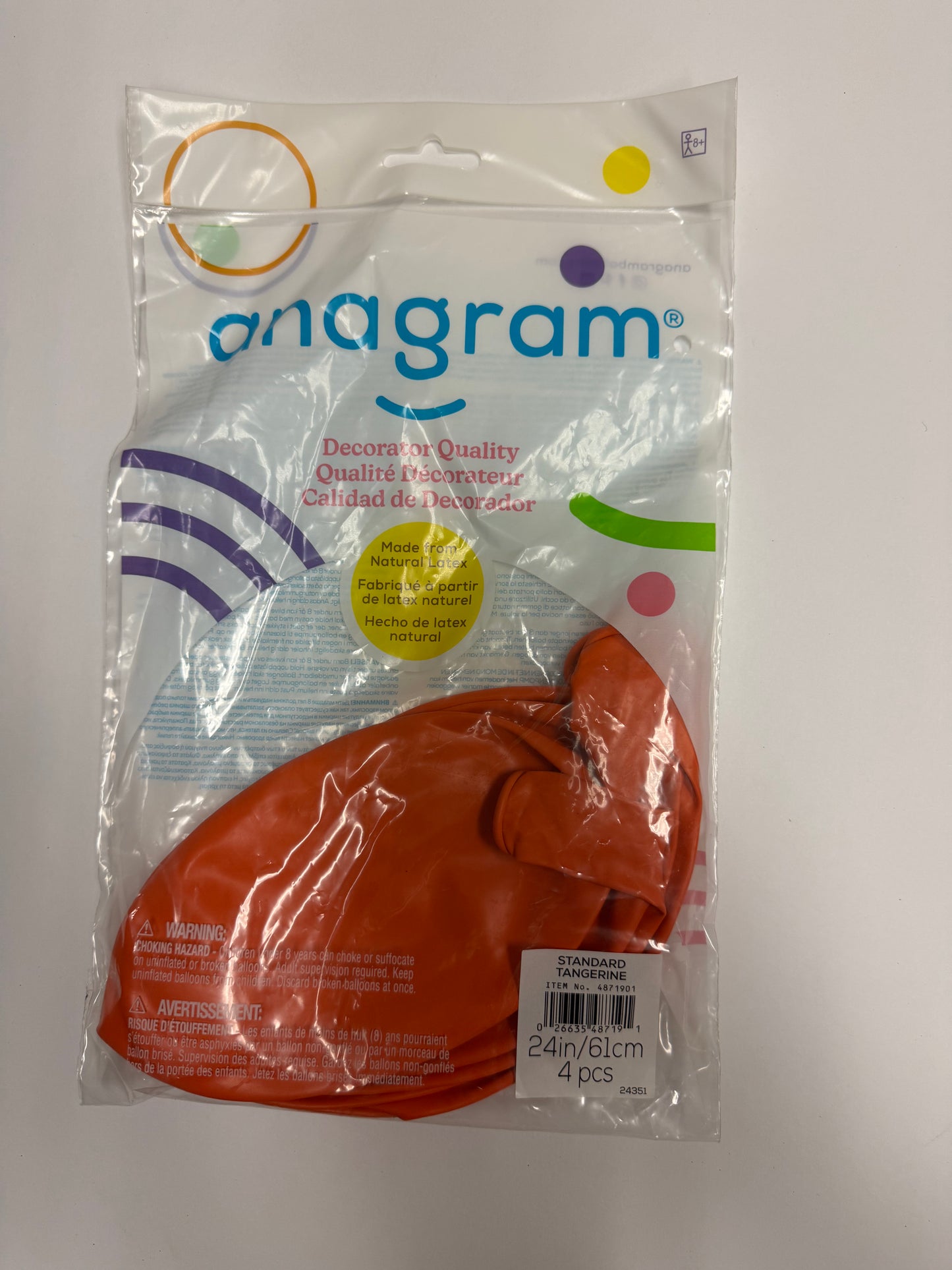 Standard Tangerine Orange Solid 24" Latex Bag