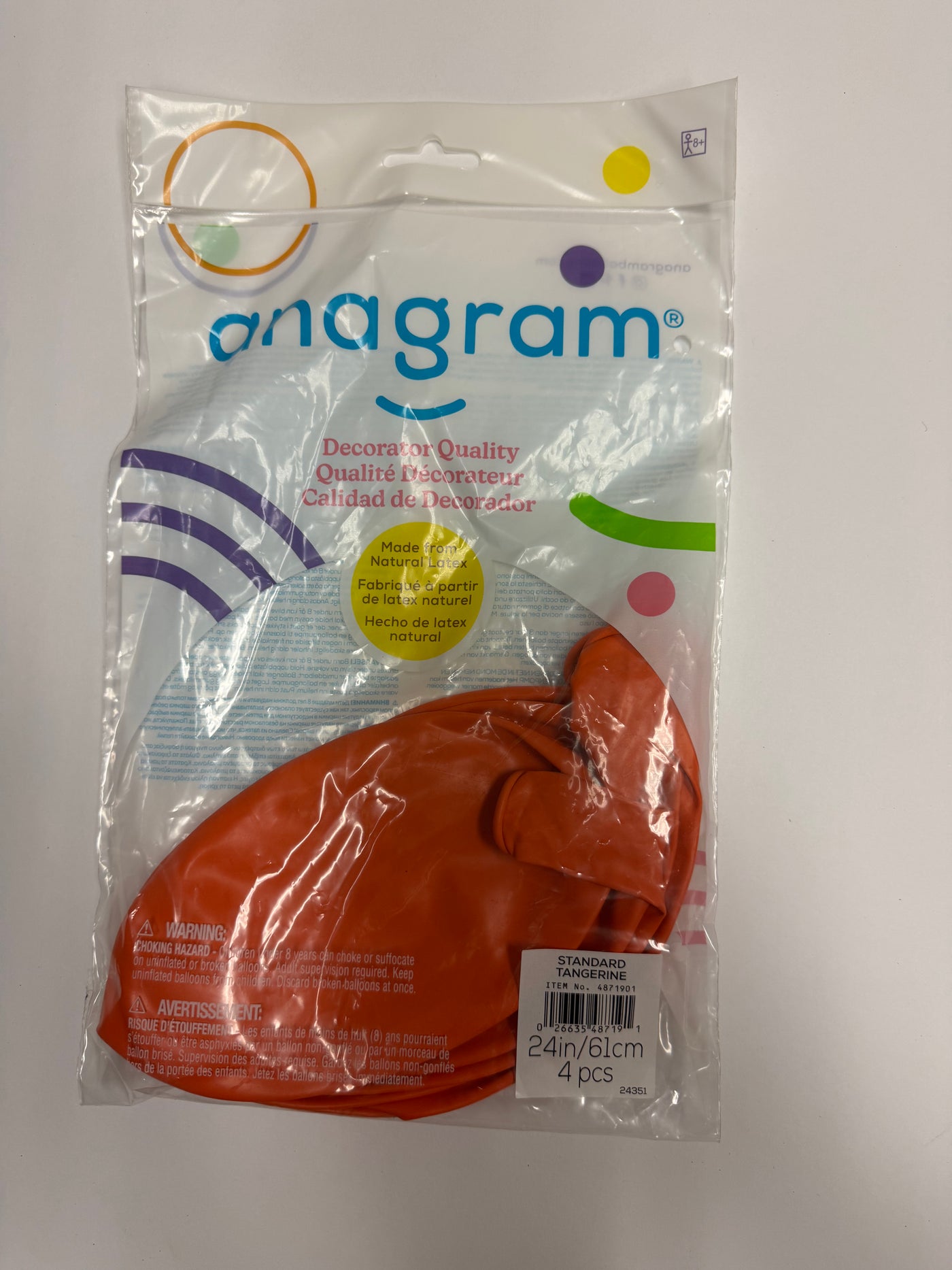 Standard Tangerine Orange Solid 24" Latex Bag