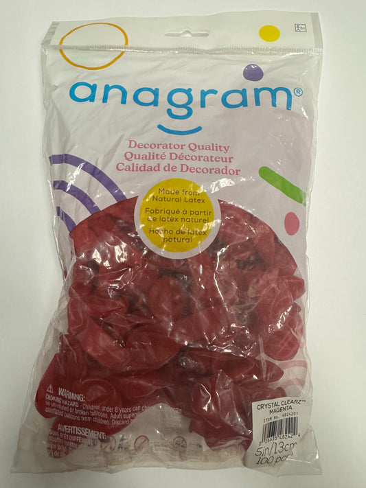 Crystal Clearz Magneta Pink Solid 5" Latex Bag