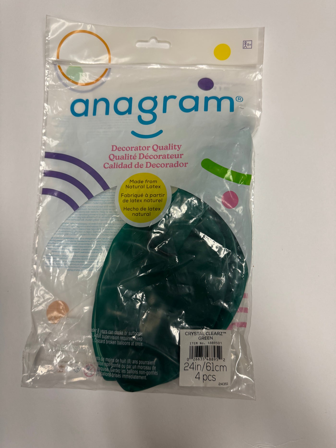 Crystal Clearz Green Solid 24" Latex Bag