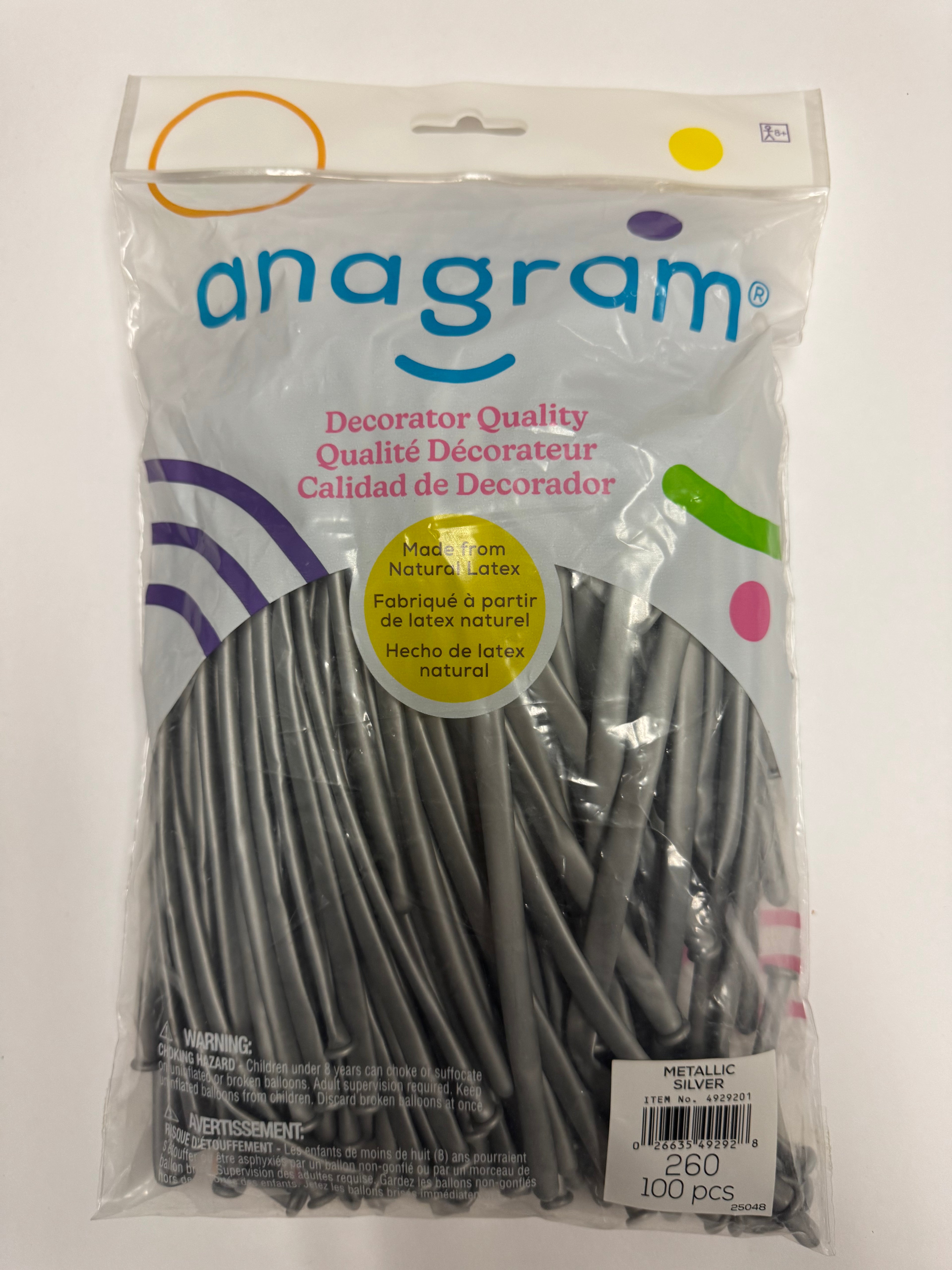 Metallic Silver Solid 260 Twisting Latex Bag
