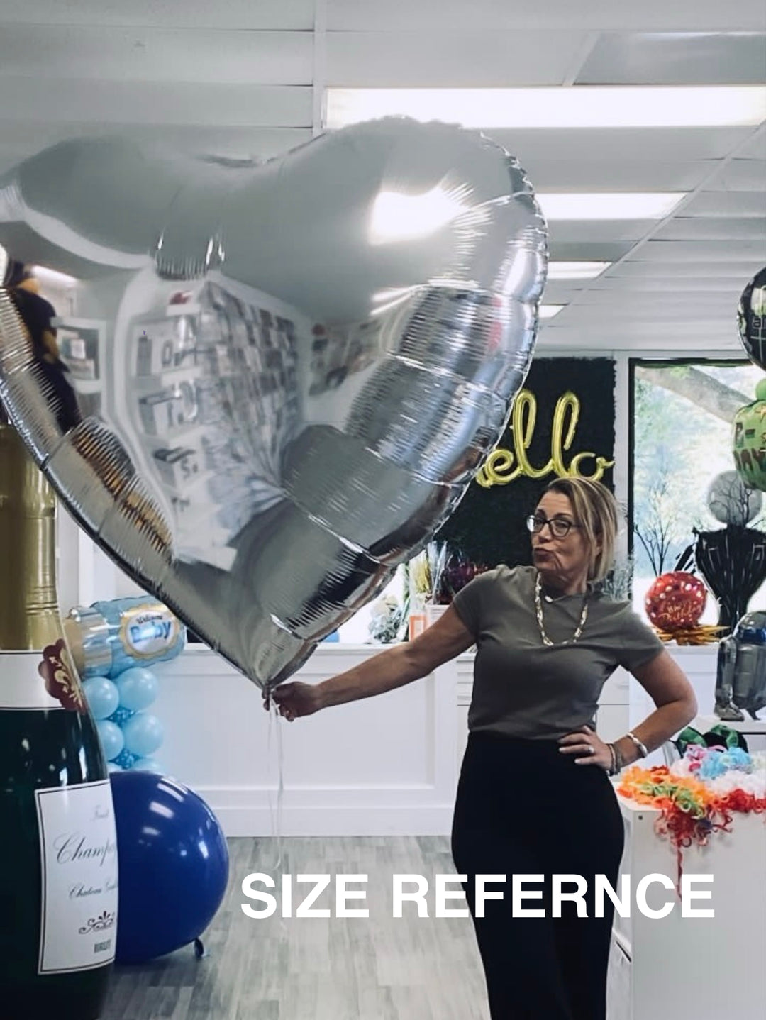 Jumbo Silver Heart Foil Balloon with Weight (68 Inch)